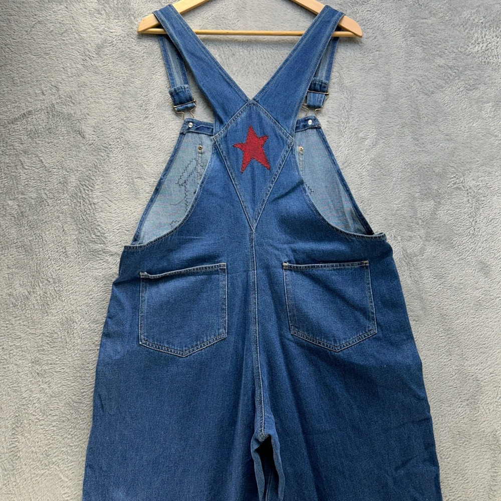 Vintage Denim Overalls Womens XL Birdhouse Patchwork Cottagecore Wide Leg Cotton - Picture 12 of 14